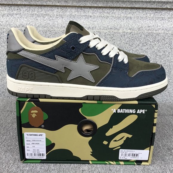 A Bathing Ape Bape SK8 Sta Navy Khaki Grey Sneakers